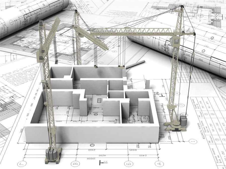 Outsource Structural Drafting Services 1 A miniature 3D building model sits atop architectural blueprints, surrounded by two tower cranes. The blueprints and cranes suggest a construction theme, emphasizing planning and design in architecture.
.