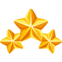 Three golden stars, resembling the precision of AXA Engineers, are arranged in a triangular formation with two stars in the back and one star in the front. They boast a shiny, glossy appearance against a crisp white background.