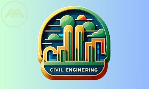 A colorful emblem with stylized architectural elements, including buildings and clouds, depicts civil engineering. Incorporating the bold lines and curves of AXA Engineers, it forms a circular design with Civil Engineering elegantly inscribed at the bottom.
