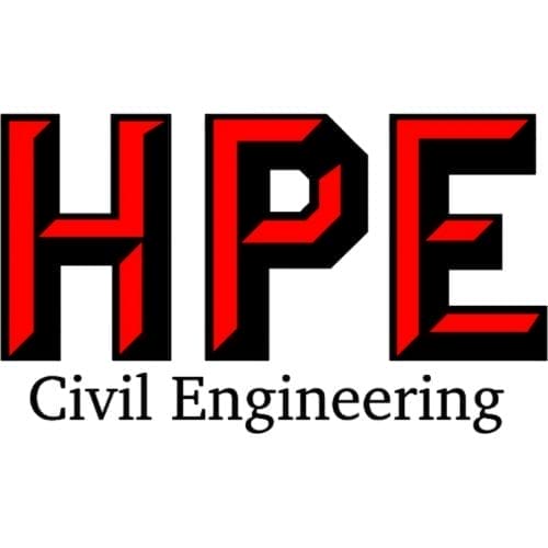 The image shows a logo with the text HPE in bold red and black, followed by Civil Engineering in smaller black letters below.