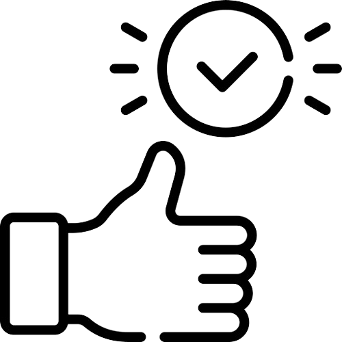 A hand giving a thumbs-up with a check mark inside a circle above it symbolizes Keltic Engineerings commitment to innovation. Lines around the circle suggest emphasis or approval. The image is in black and white, echoing the clarity and confidence that engineering excellence brings.