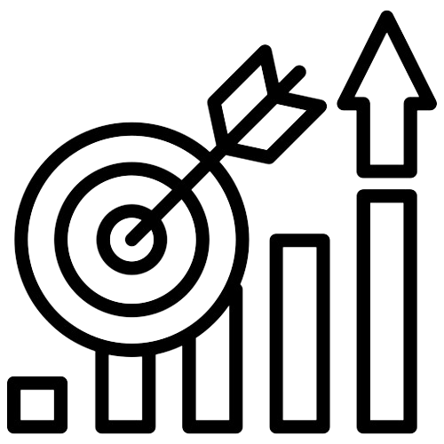 A line diagram with a bullseye and arrow, vertical bars, and an upward arrow, symbolizing growth, innovation, and achieving goals—a testament to the pioneering spirit of AXA Engineers.
