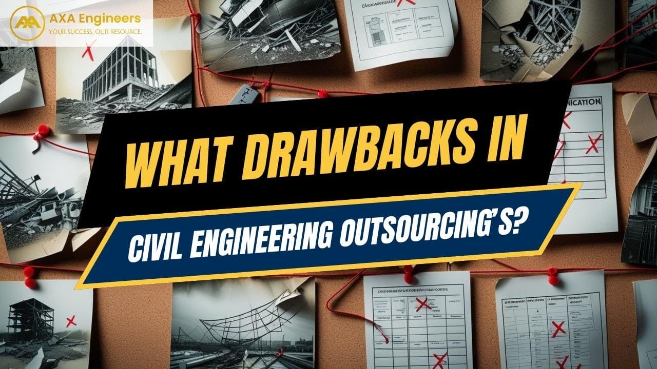 The Most Dangerous Gap: Unspoken Risks in Outsourcing Civil Engineering Projects 2 outsourcing civil engineering projects. Outsourcing A collage of pinned photos and documents displays construction sites and building plans, some marked with red Xs. Bold, prominent text asks: “What hidden risks come with civil engineering outsourcing?”.