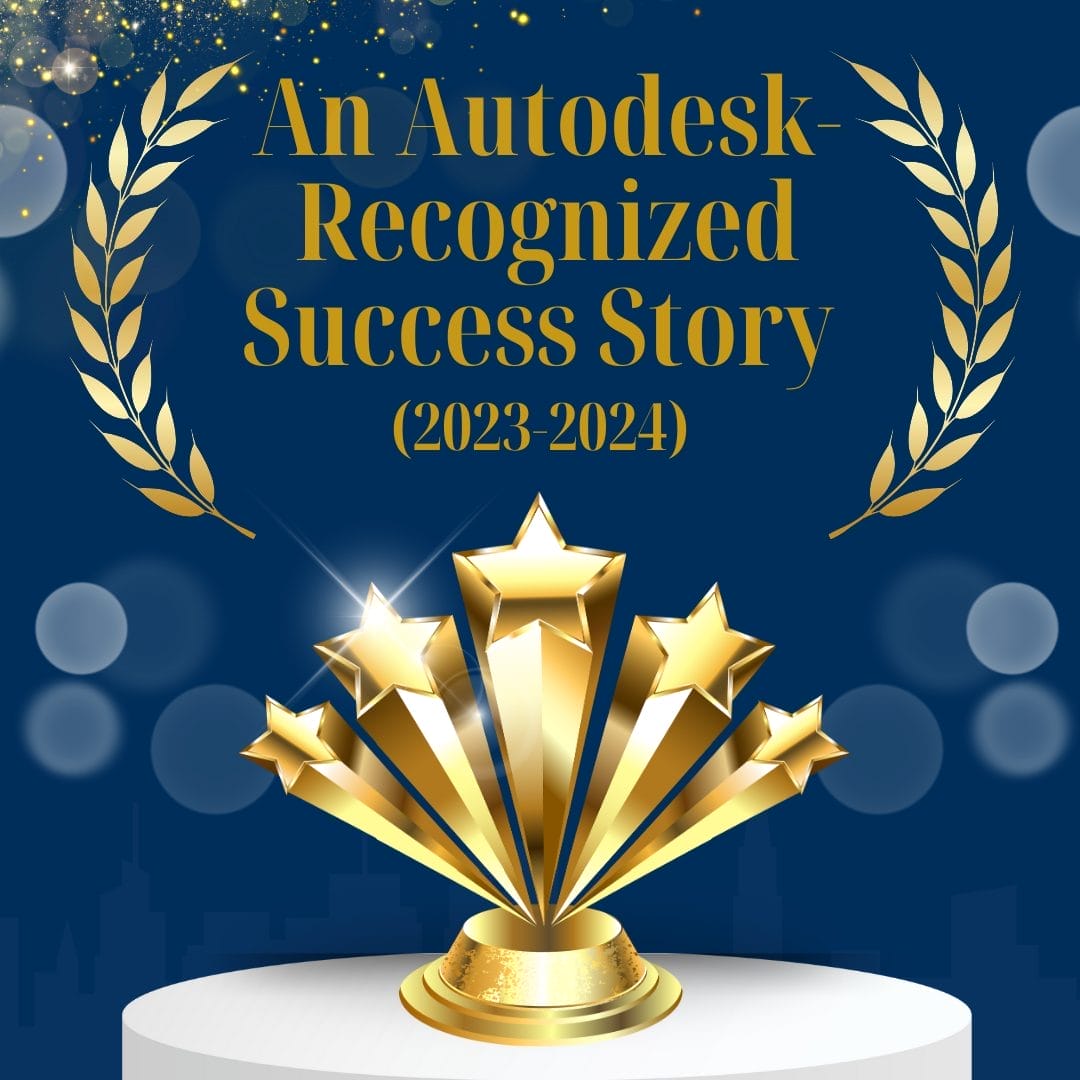 Civil Engineering Outsourcing A gold star trophy with laurels on a white podium, blue background, bokeh lights. Text: Civil Engineering Outsourcing Success (2023-2024).