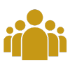 Civil Engineering Outsourcing Gold icon with five simplified human figures, one prominent in front for leadership, four behind for civil engineering outsourcing teamwork.