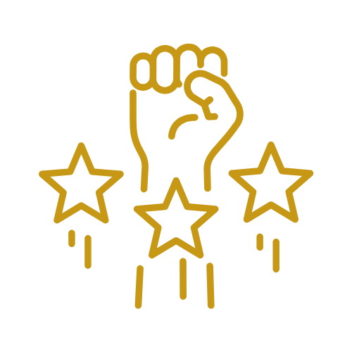 Civil Engineering Outsourcing A gold outline of a raised clenched fist with three stars below, symbolizing empowerment in civil engineering outsourcing by AXA Engineers on a light gray background.