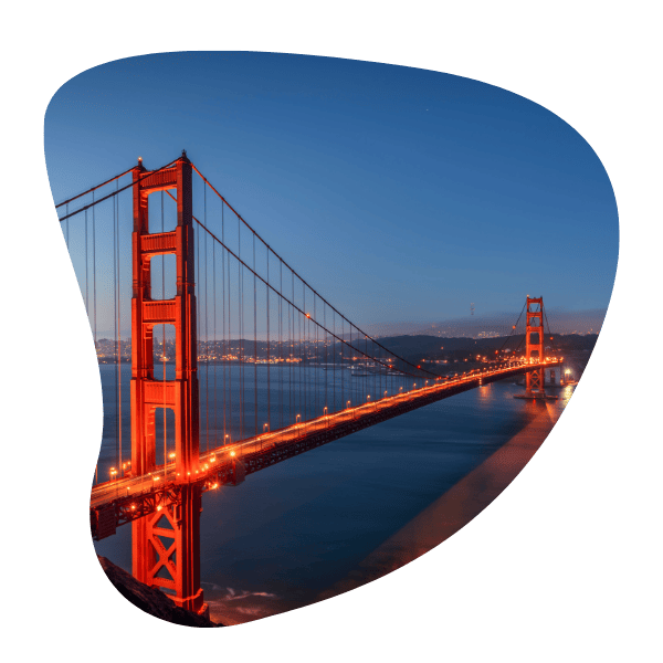 Civil Engineering Outsourcing The Golden Gate Bridge, showcasing civil engineering outsourcing expertise, is lit at night with city lights shining beneath a clear sky.