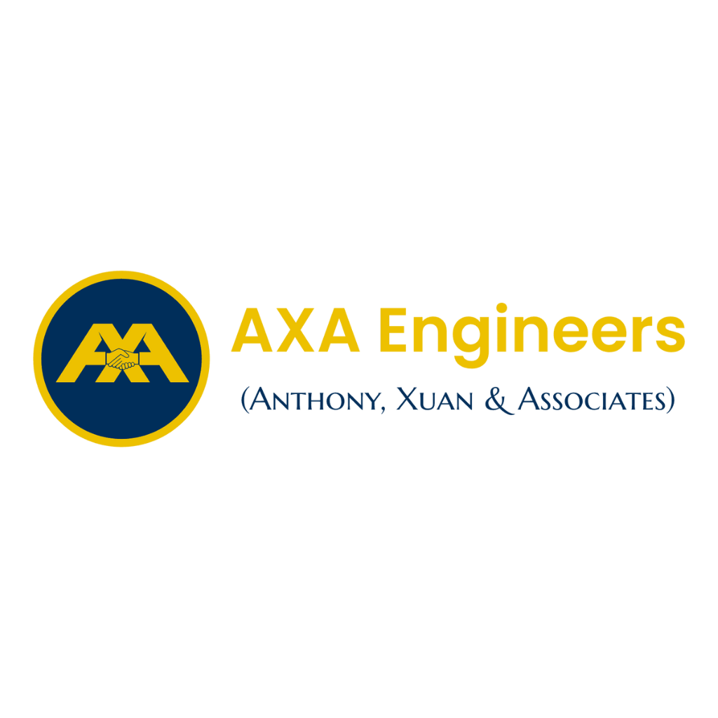 Civil Engineering Outsourcing Logo for AXA Engineers, a civil engineering outsourcing firm: yellow AXA monogram on blue circle; text right reads AXA Engineers.