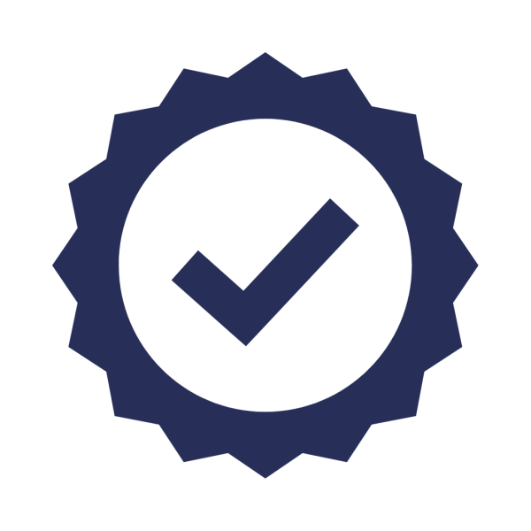 Our Approach 3 Civil Engineering Outsourcing Dark blue scalloped-edge badge with a check mark, symbolizing certified civil engineering outsourcing, on a light gray background.