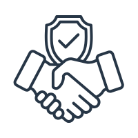 Civil Engineering Outsourcing Outlined icon of two hands shaking with a shield and checkmark above, representing secure civil engineering outsourcing and partnership.