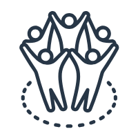 Civil Engineering Outsourcing Line drawing of four people in a circle with raised arms, joined by a dashed outline, representing civil engineering outsourcing teamwork.