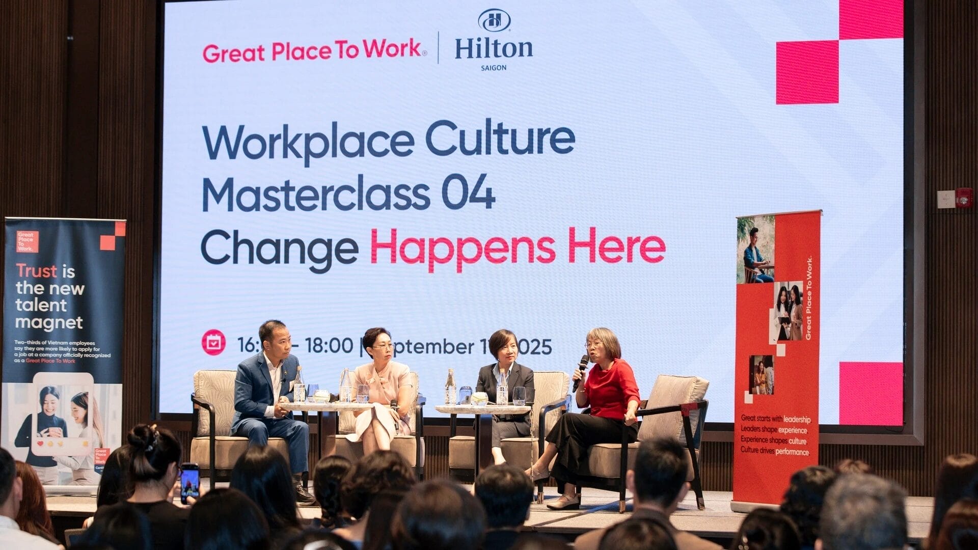 Workplace Culture Masterclass 04 — The Journey of Nurturing Culture at AXA Engineers 5 Civil Engineering Outsourcing Four AXA Engineers panelists discuss civil engineering outsourcing on stage at Workplace Culture Masterclass 04 as the audience listens.