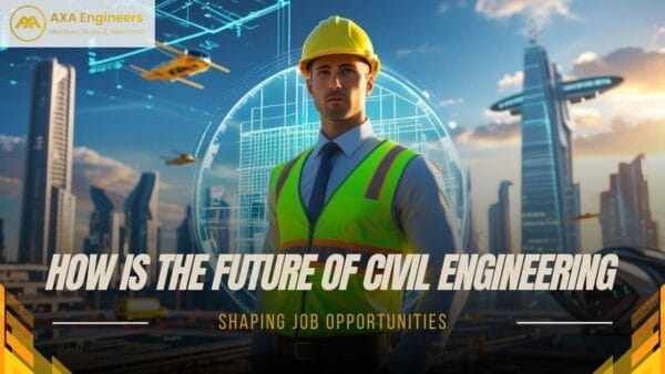 Future of Civil Engineering Outsourcing A man in a hard hat stands before a futuristic skyline with drones. Text: How is Civil Engineering Outsourcing Impacting 2025 Careers?.