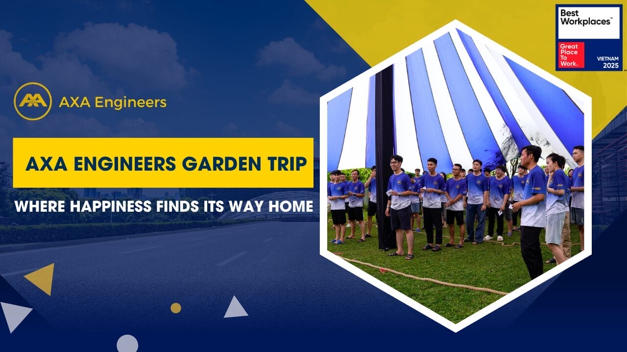 Civil Engineering Outsourcing A civil engineering outsourcing team in blue shirts gathers under a blue and white canopy, holding a "Where happiness finds its way home" banner.